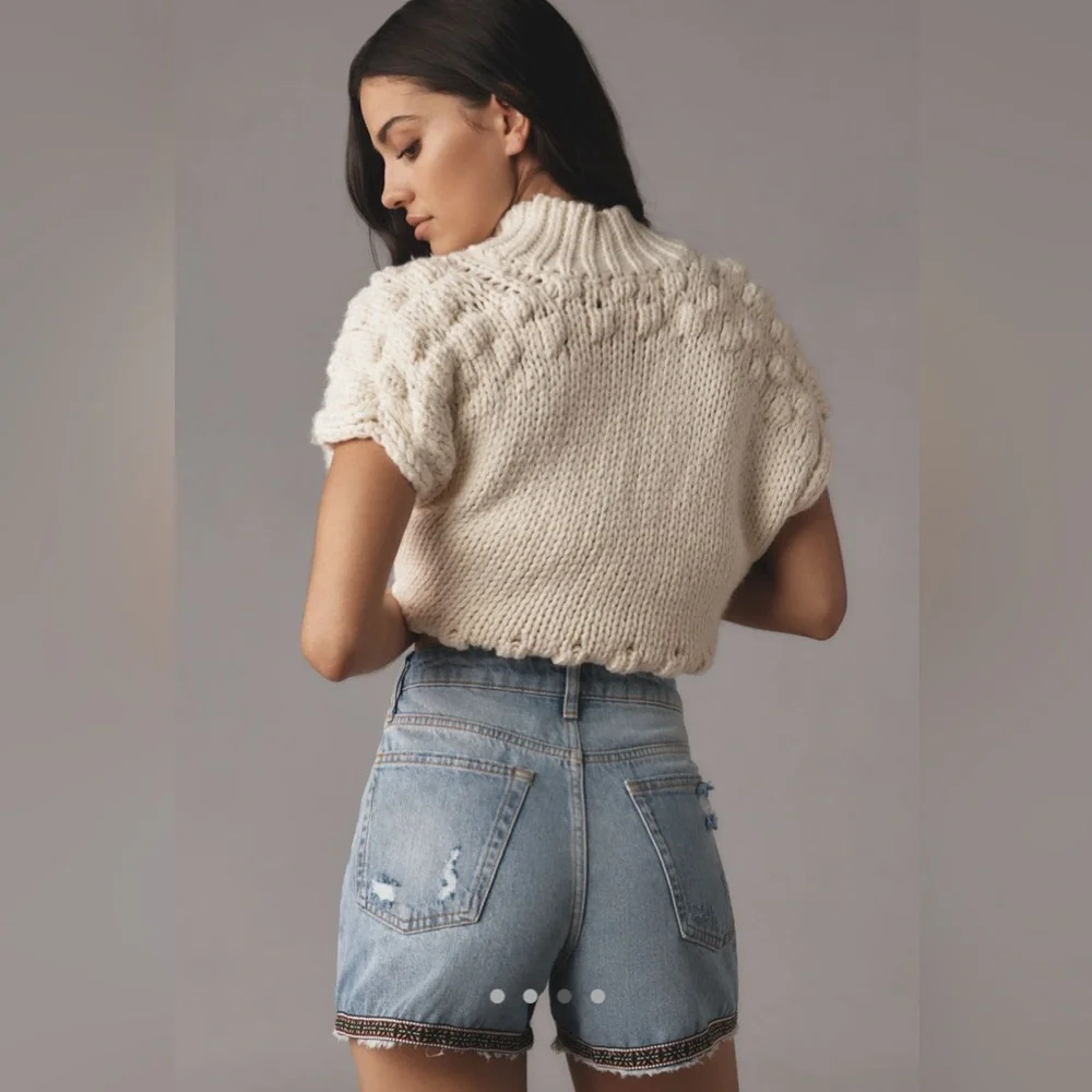 NWT Anthropologie Pilcro Distressed Embroidered Hem Denim Shorts Sz 27,28,29 - Picture 3 of 10